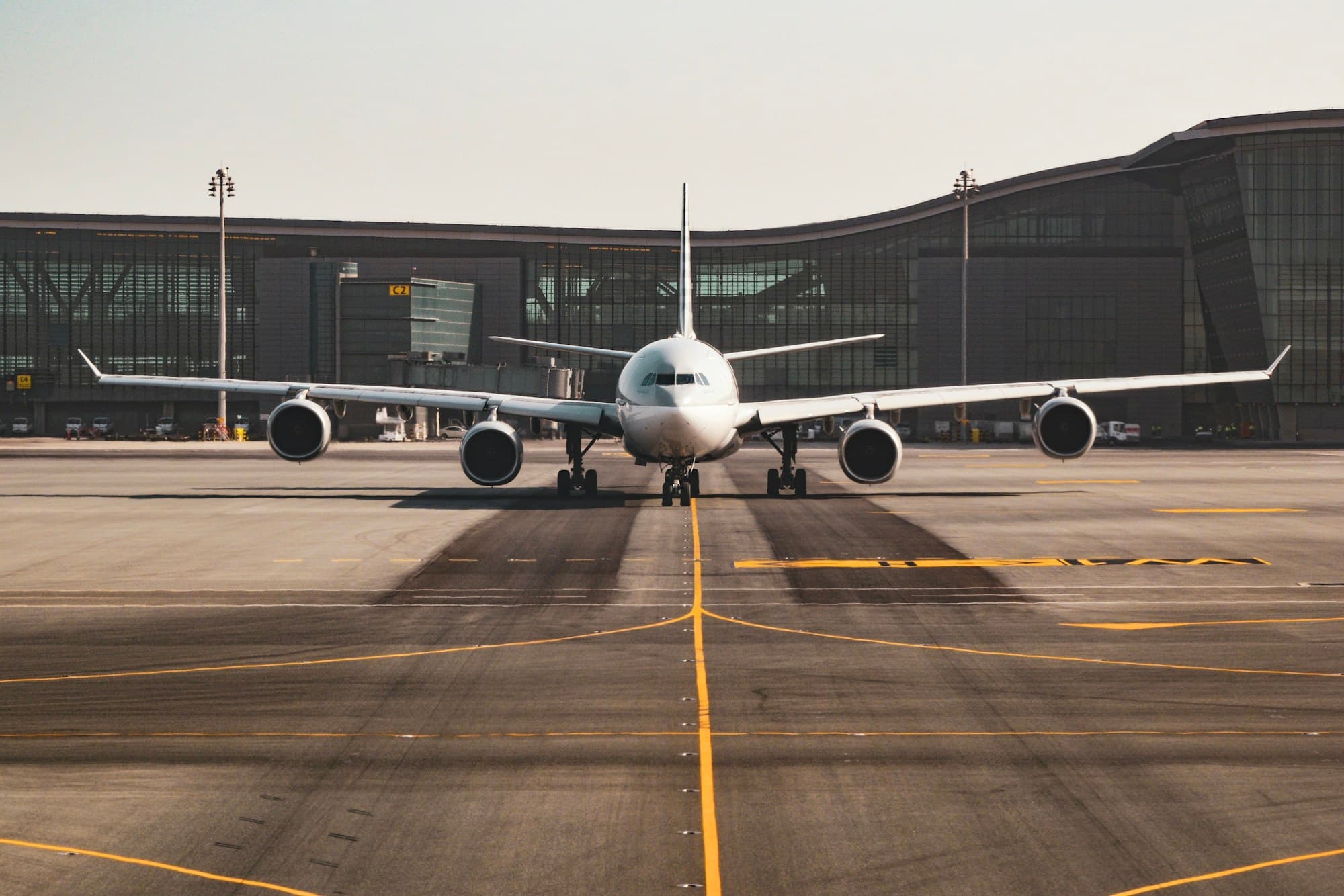 Commercial aircraft parked on an airport apron