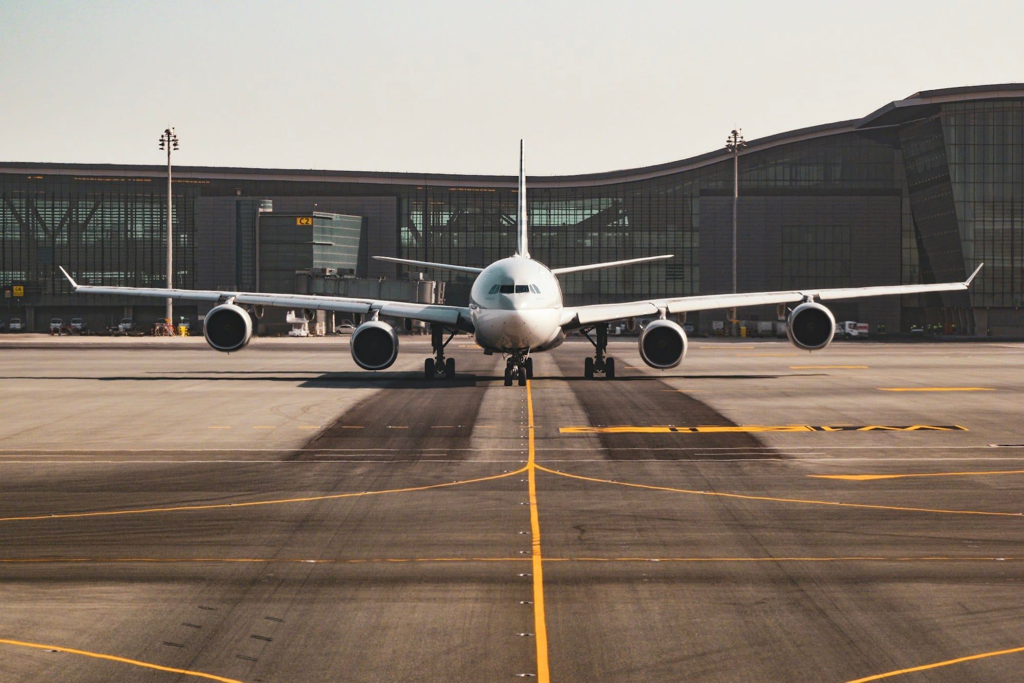 Commercial aircraft parked on an airport apron